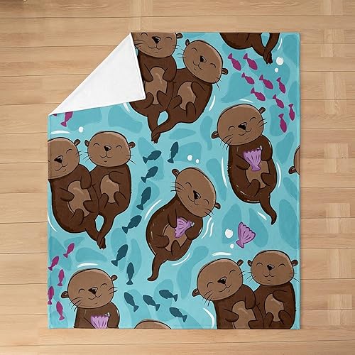 Miniatura 4 de Manta de franela Kawaii Otter para bebé, 30 x 40 pulgadas, ligera, vintage, para exteriores, animales salvajes, verano, campamento, manta de franela