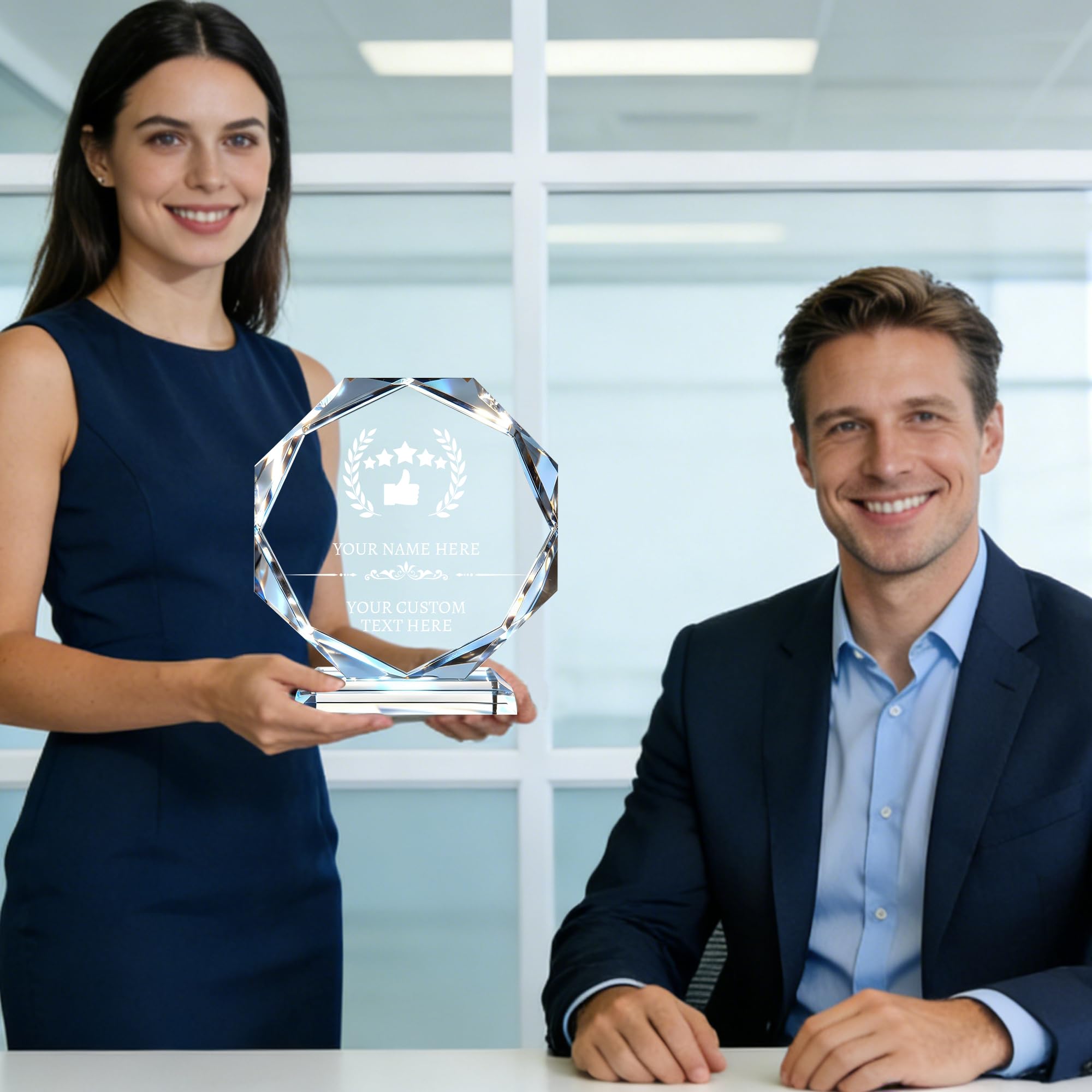 Placa Conmemorativa de Cristal Grabada con Logo y Texto – Regalo Personalizado para Empleados, Graduaciones, Jubilaciones