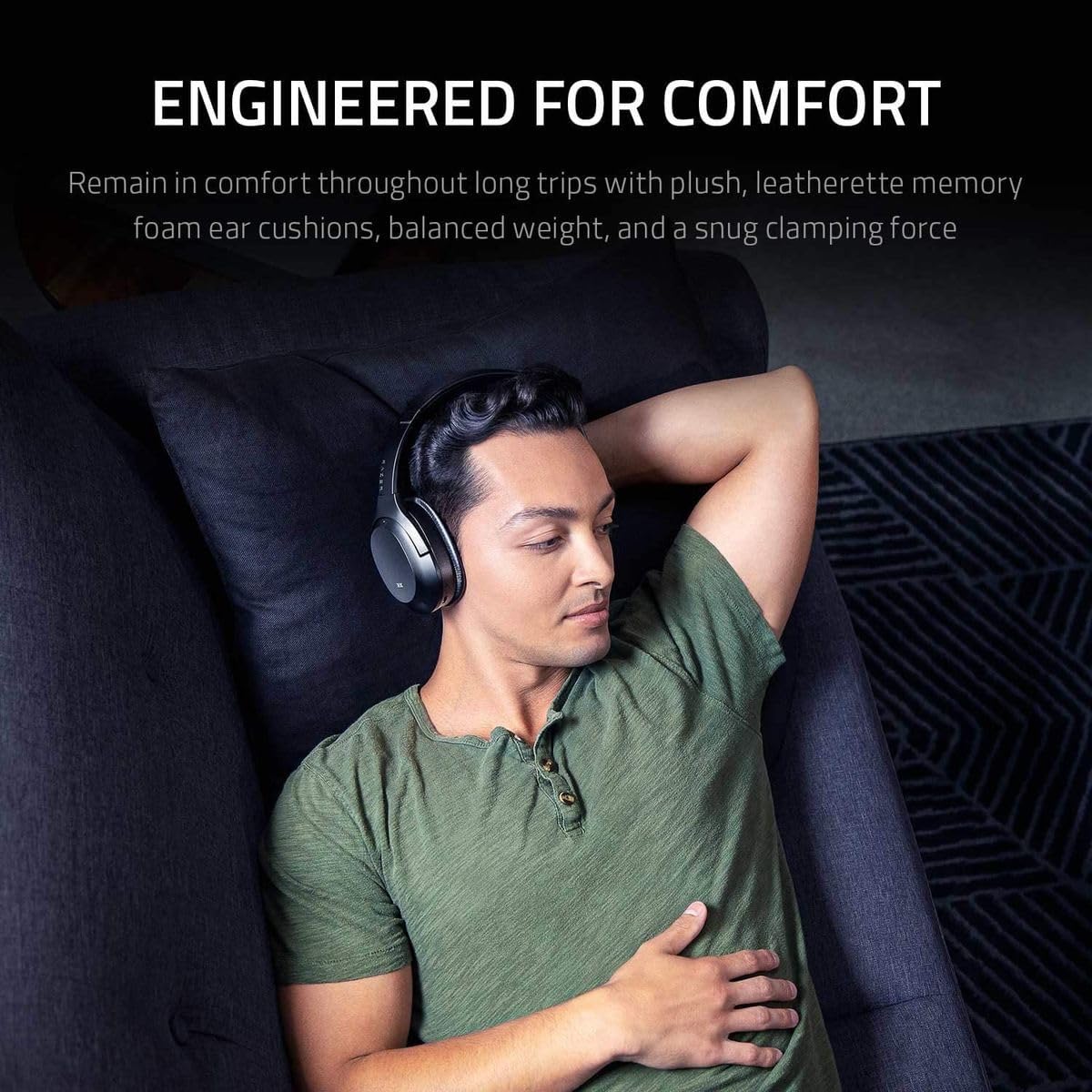 Razer Opus Active Noise Cancelling ANC Wireless Headphones: THX Audio Tuning-Up to 40 Hr Battery – Bluetooth 5.0 & 3.5mm Jack Compatible - Auto Play/Auto Pause - Carrying Case Included-Black (Renewed)