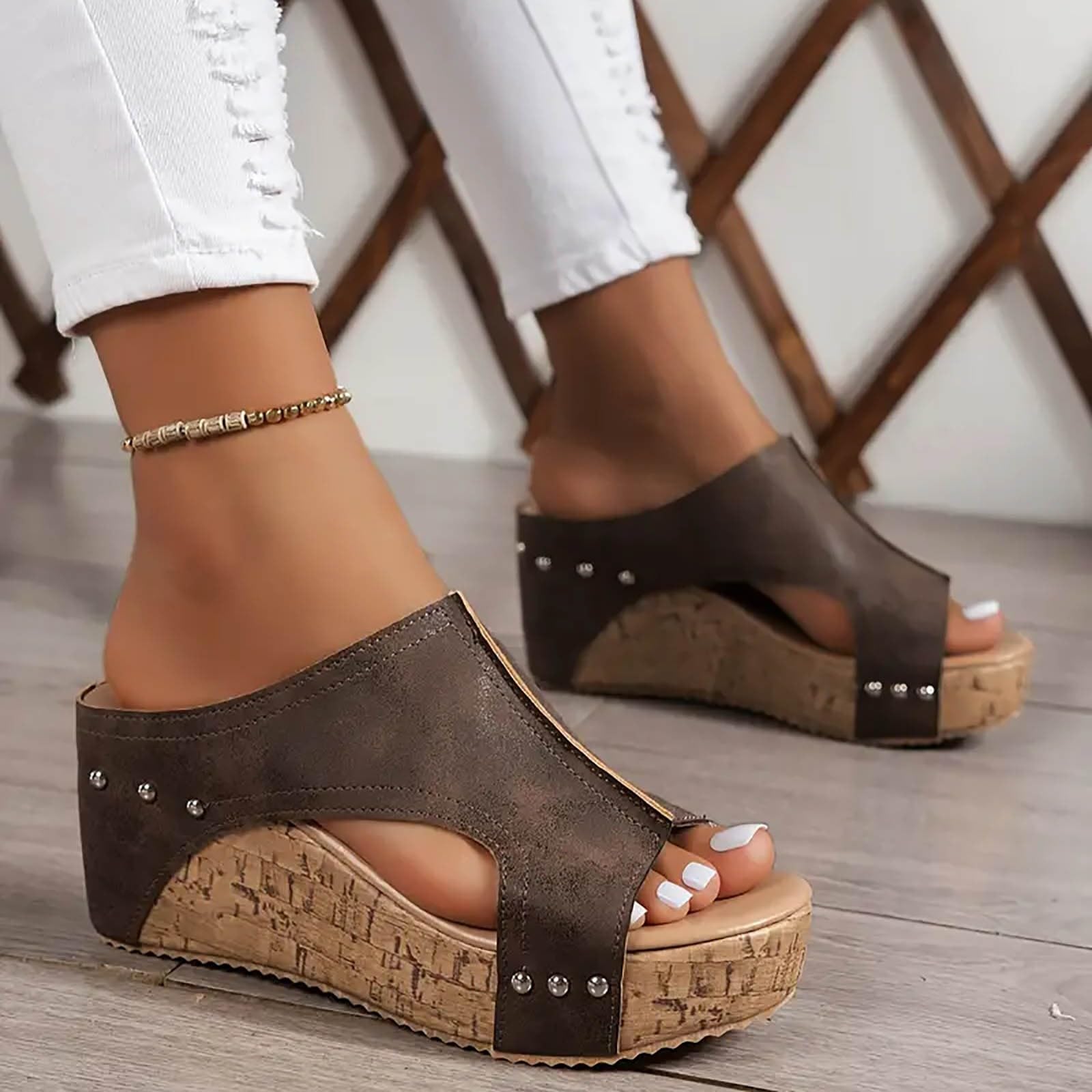 sandały na obcasie dla kobiet, sandały na platformie na platformie, otwarte palce na co dzień letnie eleganckie buty damskie letnie buty na koturnie wodoodporna zamszowa podeszwa gruba podeszwa