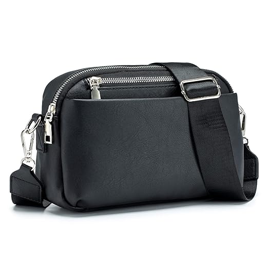 POIUGOYA Small Crossbody Bags for Women,Leather Crossbody Shoulder Handbag Trendy,Four Zip Pocket Camera Purse Wide Strap