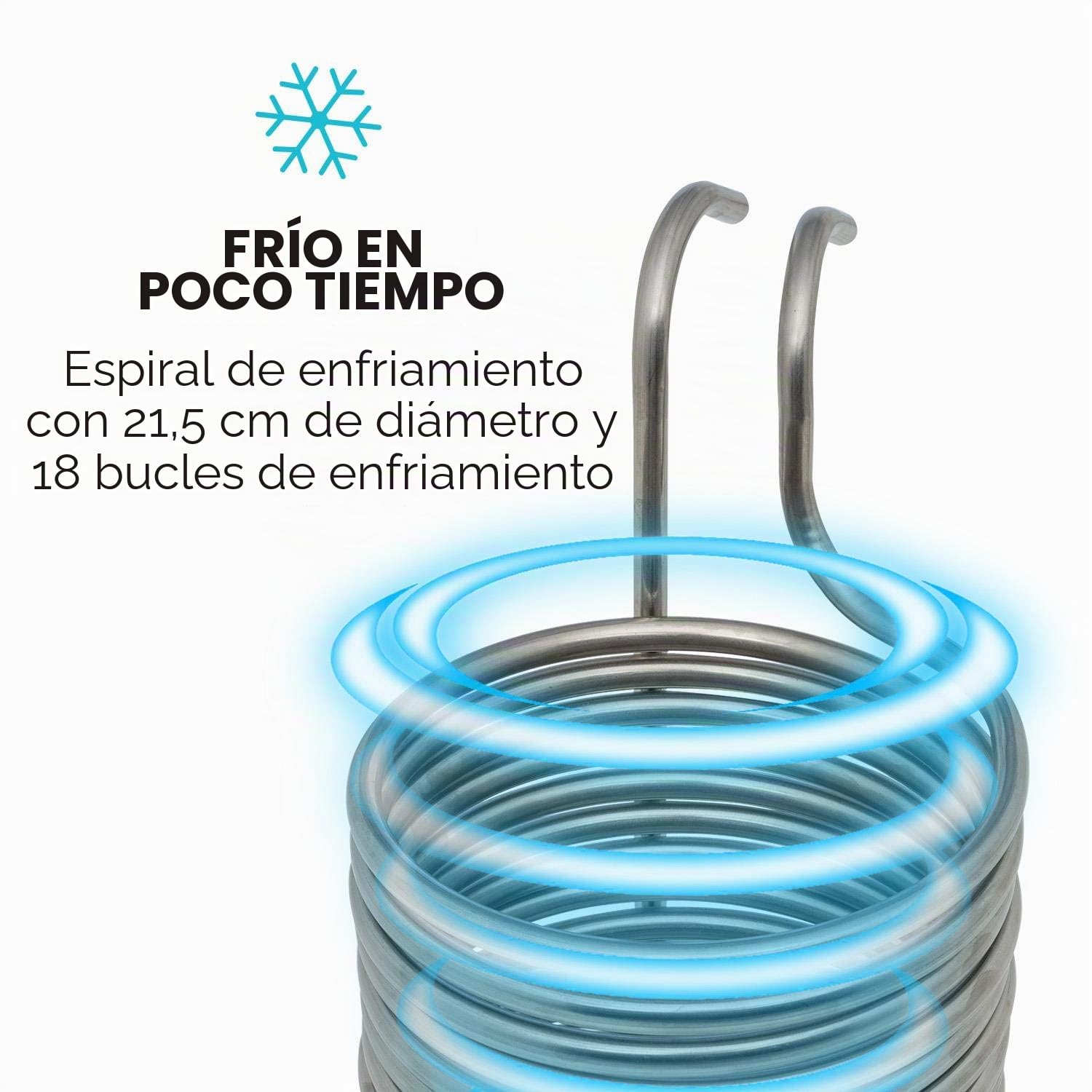 Klarstein Chiller - Enfriador en espiral para mosto de cerveza, De 100 °C a temperatura ambiente en 30 min, Tubo hueco, Acero inoxidable, Espiral 18 vueltas, Diámetro 21,5 cm, Capacidad 50 L, Plateado