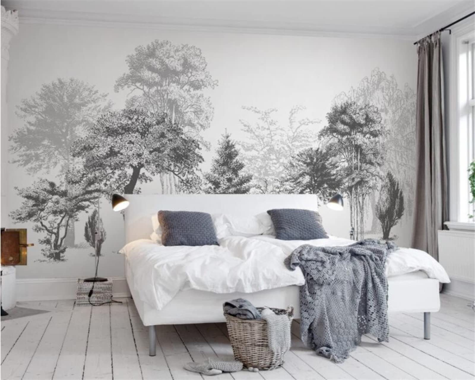Papier Peint Personnalisé 3D Photo Mural Rétro Nostalgique Moderne Forêt Noire Et Blanche Grand Arbre Art TV Fond D'écran 220 Cm (l) X 160 Cm (H