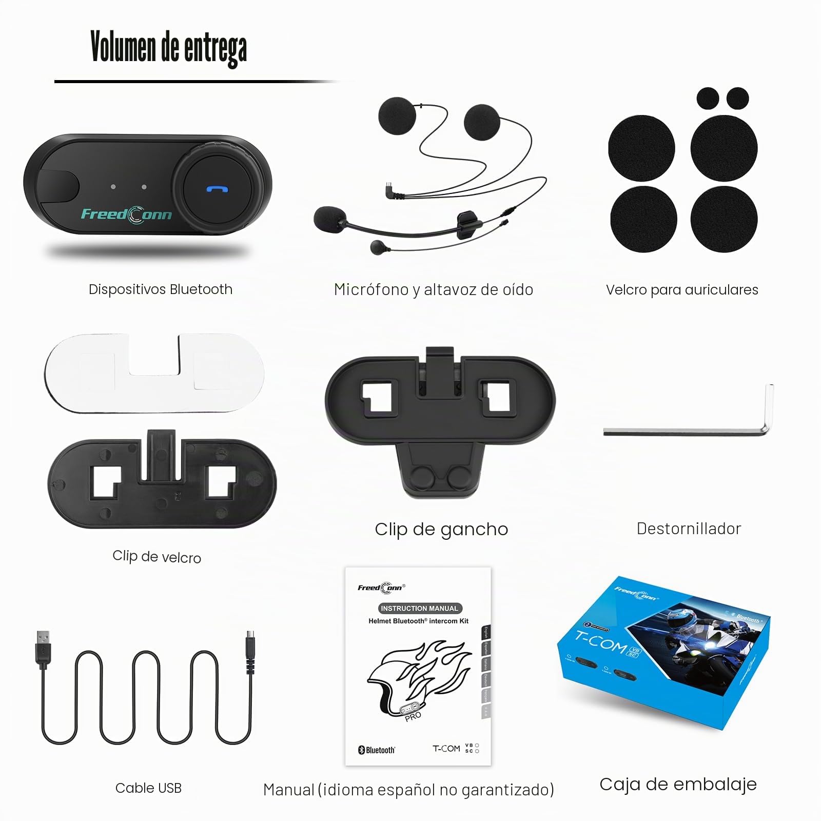 FreedConn Auriculares Bluetooth para motocicleta TCOM VB, altavoces para casco de motocicleta, 3 conductores, emparejamiento de 800 m, 2 conductores, intercomunicador de casco para motocicleta, ajuste