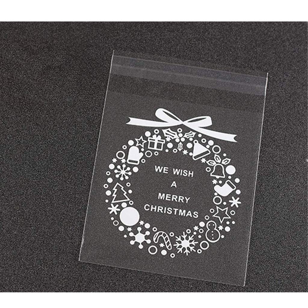Uteruik Christmas Self-adhesive Cookie Bags Clear Cellophane Candy Sweets Bags Gift Bags for Christmas Wedding Birthday Party 10cm x 10cm, 100pcs (White)