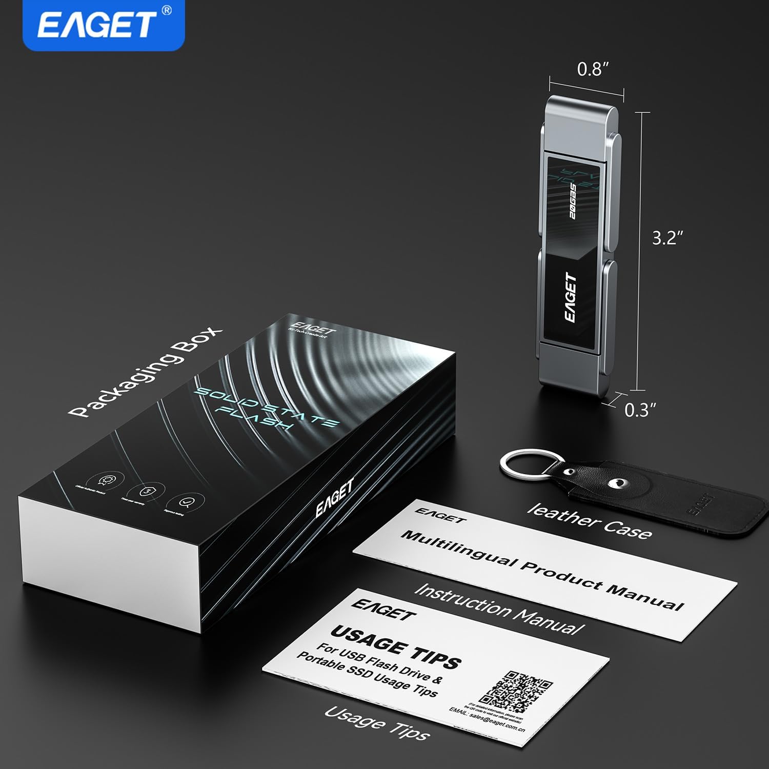 EAGET 512GB High-Speed Dual USB Flash Drive, Up to 2100 MB/s, Portable SSD with USB 3.2 + USB-C, Metal Frame & Transparent Window Design, External Memory Stick for iPhone 15/16/17, Android, PC, Mac