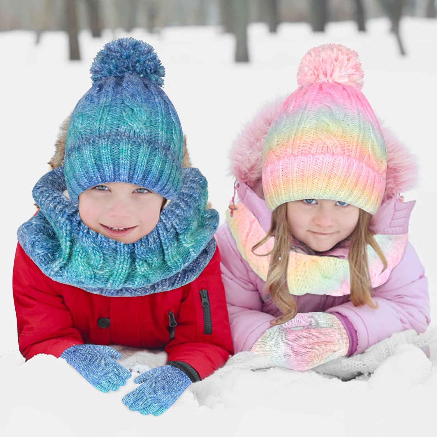 Kids Winter Hat Scarf Gloves Set, Kids Beanie Hat Long Scarf Mittens with Warm Fleece Lining for Boys Girls 3-10 Years Old - Image 5