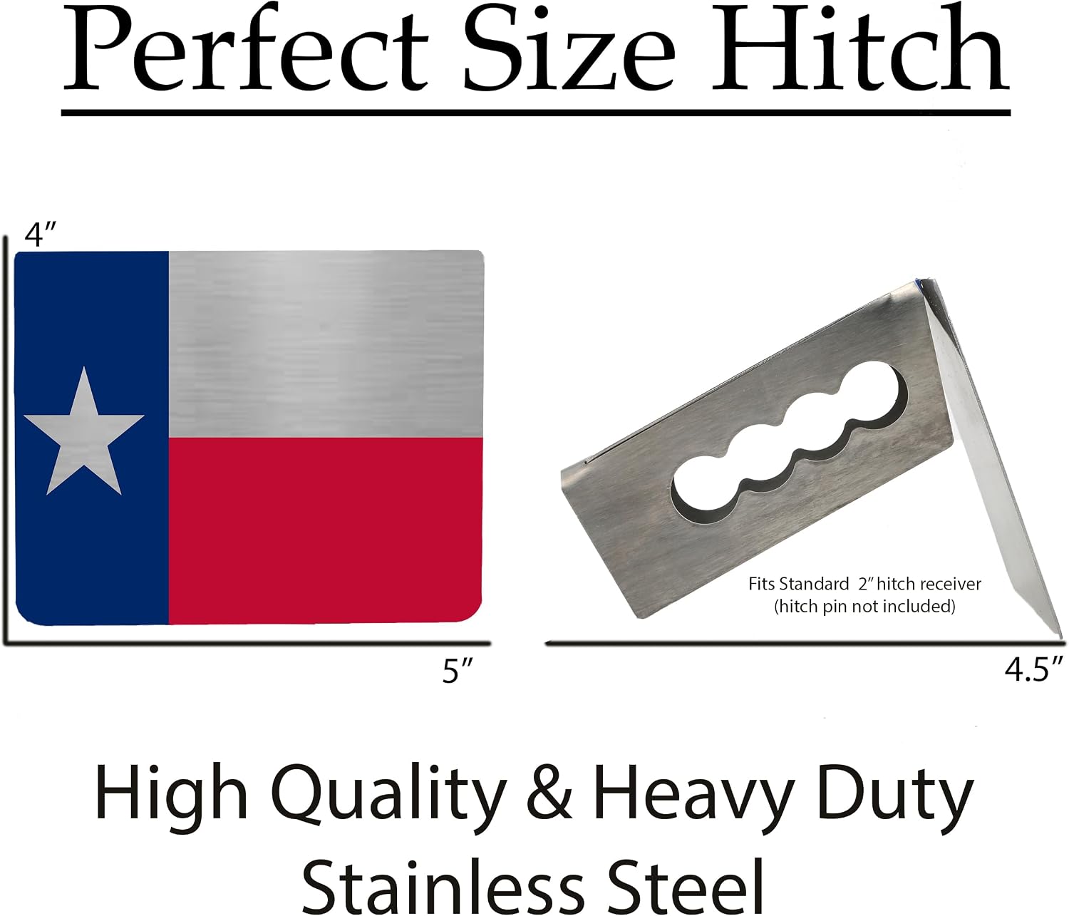 Texas State Flag Trailer Hitch Cover Plug Heavy Duty Stainless Steel US Patriotic United States Flag 2 Inch Standard TX
