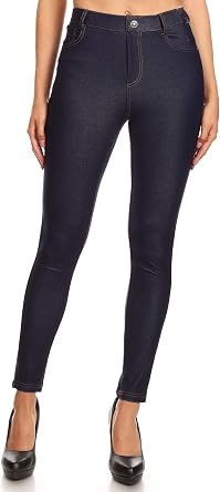 Womens High Waisted Denim Blended Jeggings Stretch Pull-On Jean Leggings Skinny Work Pants Regular- Plus Size