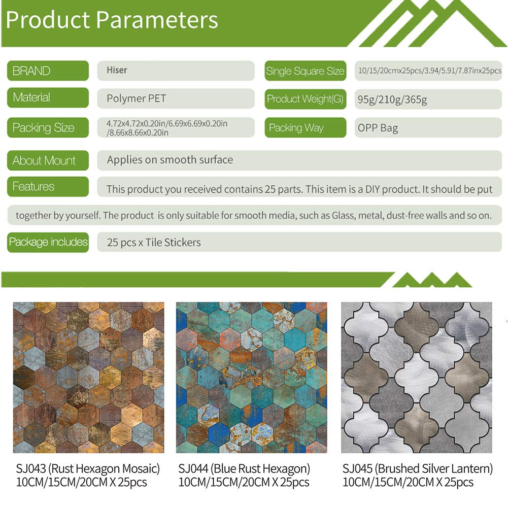 Hiseng 25 Pièces Marbre Adhésive Décorative à Carreaux Pour Salle De Bains Et Cuisine Stickers Carrelage, Rétro Métal Mosaïque Style Imperméables Auto-adhésifs 3D Décoration (20x20cm,Marron