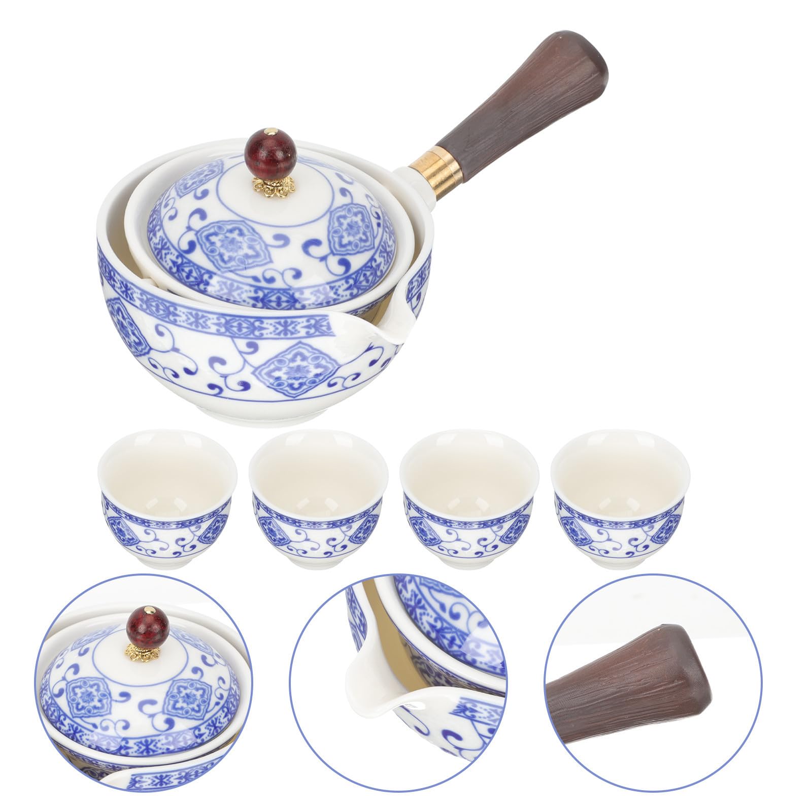 Juego de Té Chino de Cerámica Estilo Chino Tetera y 4 Tazas Fácil de Limpiar y Verter Adecuado para Aficionados al Té en Casa
