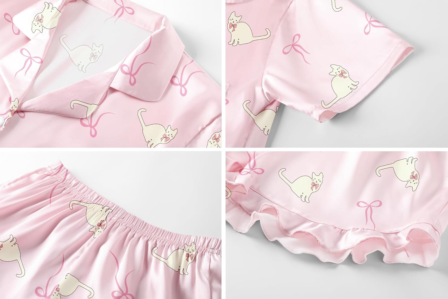 Umeyda Girls & Women Satin Pajamas Set Button Down 2 Piece Silk Pjs Shorts Set Ruffle Sleepwear, 5 Years-Women L