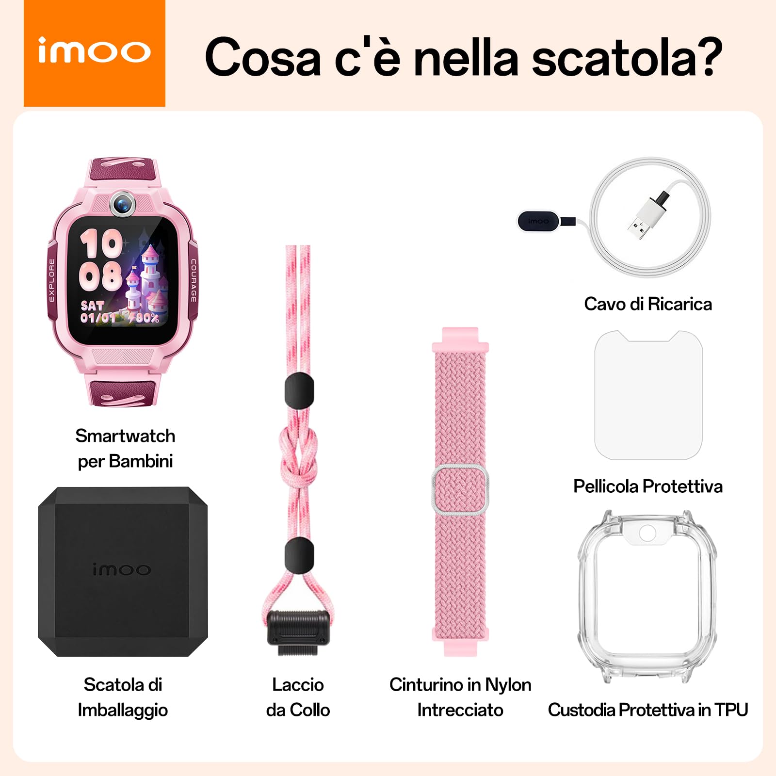 imoo Z3 Smartwatch per Bambini, Chiamate 4G Video/Voce e Tracciatore GPS in Tempo Reale, Resistente all’Acqua fino a 20m, Controllo Parentale e Protezione di Sicurezza con kit di accessori(Rosa)