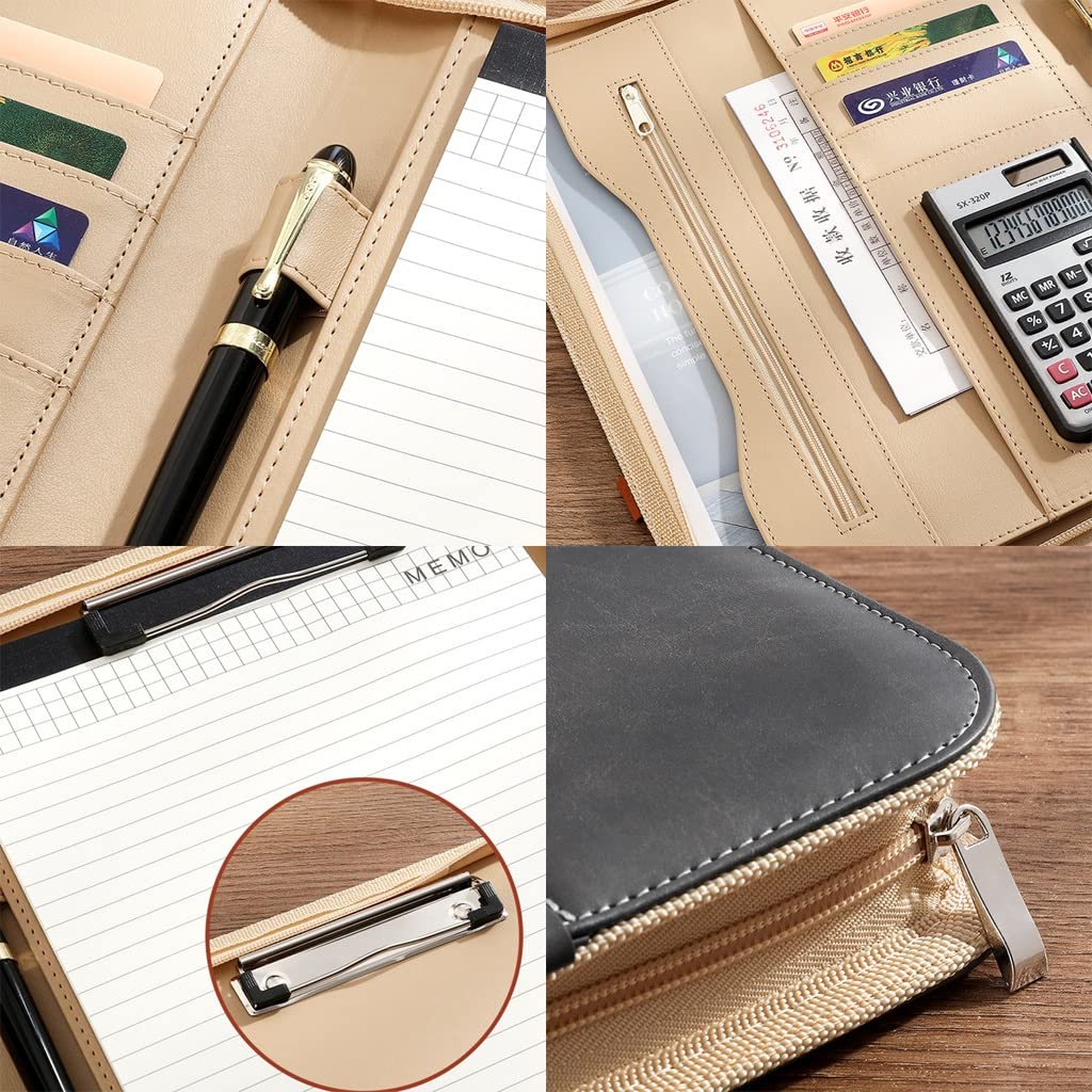 Schreibmappe A4 Klemmbrettmappe Portfolios Padfolio Binder Professioneller Reise-Organizer aus Kunstleder mit Griff für Tablet-Dokumente, Ordner, Visitenkarten