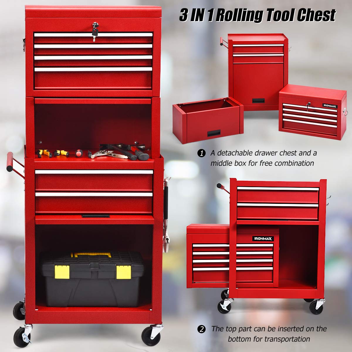 Safstar 6Drawer Rolling Tool Chest, High Capacity Tool Storage