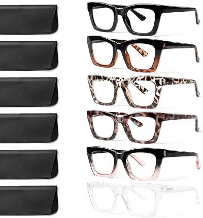 ZOECENT6 Pack Oprah Style Reading Glasses for Women Blue Light Blocking Computer Square Readers with Spring Hinge