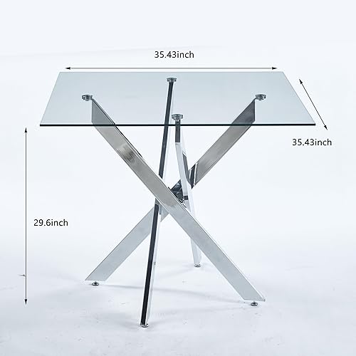 Miniatura 57 de Mesa de comedor de cristal de 51 pulgadas para 4, mesa de comedor rectangular contemporánea con parte superior de vidrio templado y patas de acero