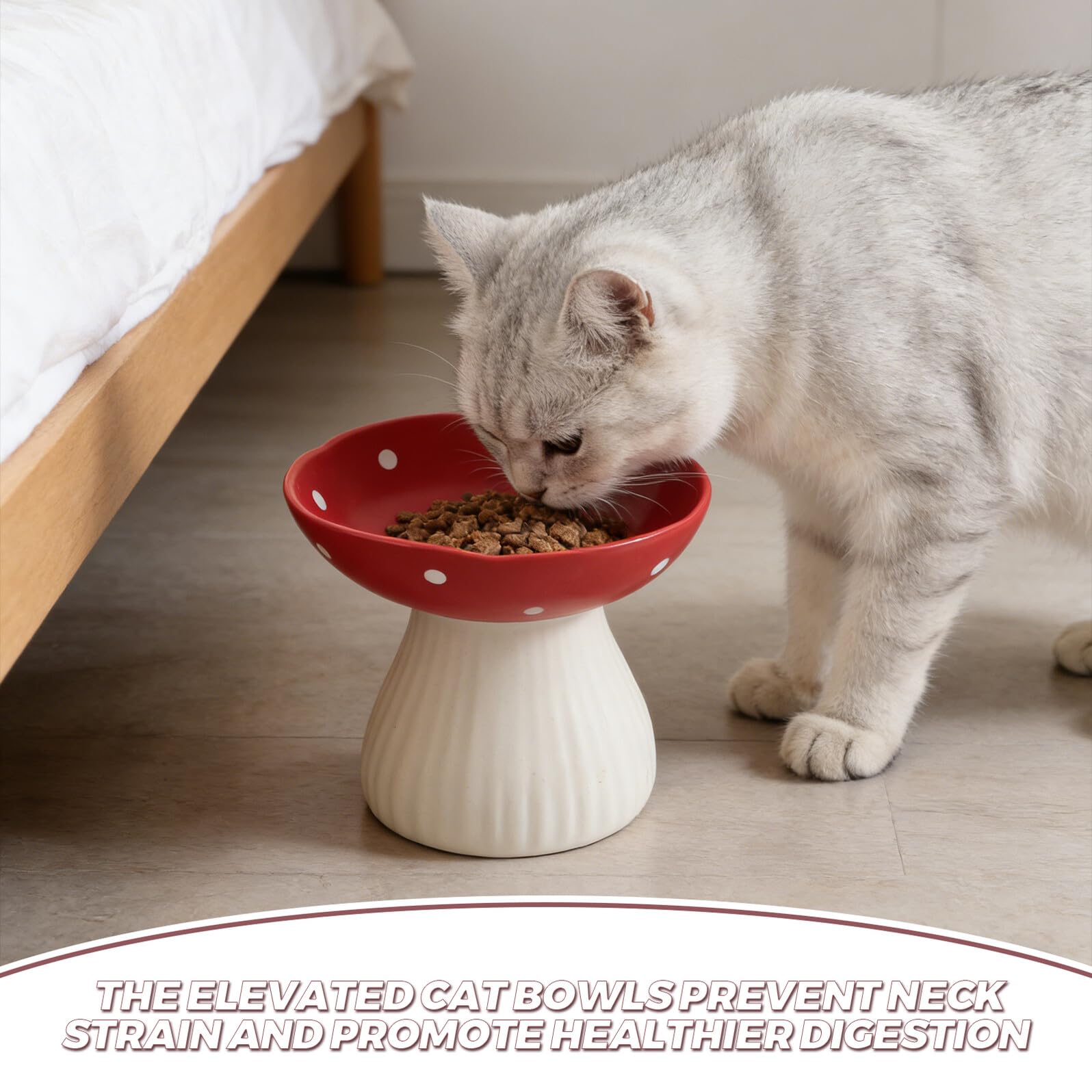 Gatuida Ciotola Rialzata in Ceramica per Gatti e Cani Supporto Antiscivolo, Piatto Profondo Anti-vomito, Design Ergonomico per Alimentazione Interna e Protezione Vertebrale