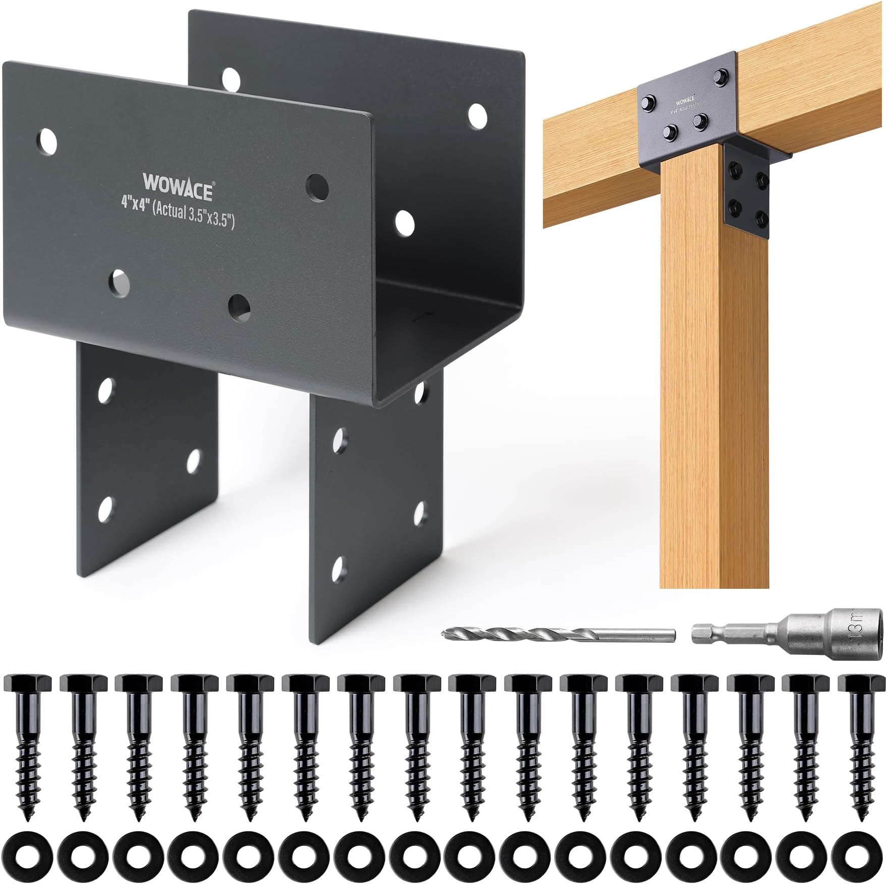 4pcs 4x4 (Actual 3.5"x3.5") Post Cap Tie Bracket, Heavy Duty Stainless Steel Wood Beam Support Bracket. for Gazebos, Patio Decks, and Porches Wood Post to Beam Support Connection (Dark Ggray)