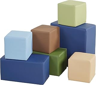 ECR4Kids SoftZone Big Foam Building Blocks, Soft Playset, Earthtone, 7-Piece