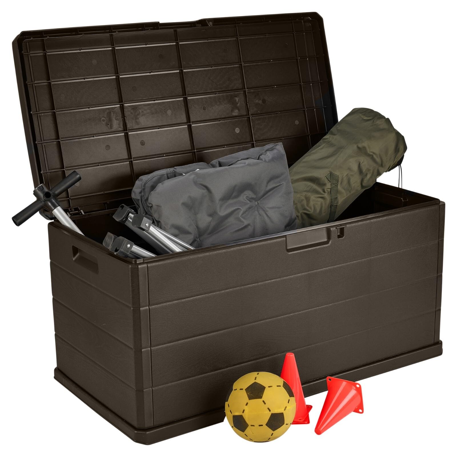 URBN GARDEN 350L Heavy Duty Plastic Garden Storage Box, Huge Capacity Patio Outdoor Container with Lockable Lid, Handles & Wheels, Weather Resistant Shed for Tools, Cushions, Accessories, Anthracite — view 4