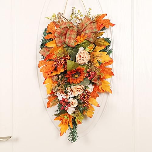 Miniatura 2 de Decoración decorativa de otoño para puerta delantera, 21.7 pulgadas, con hojas de otoño, girasoles artificiales, bayas para Acción de Gracias,