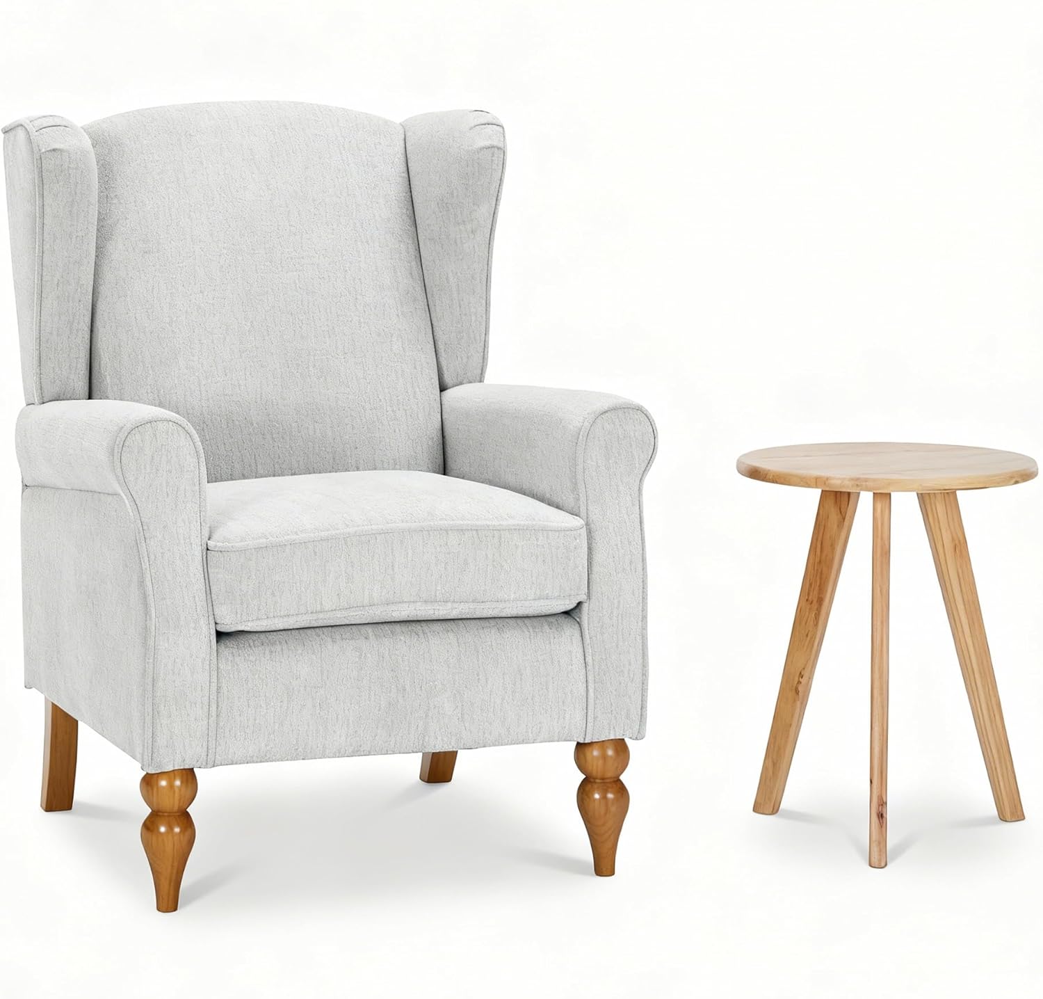 Modern Wingback Living Room Chair, Upholstered Accent Armchair, Single Sofa Chair with Lounge Seat and Wood Legs for Office/Bedroom/Reading Spaces, Beige
