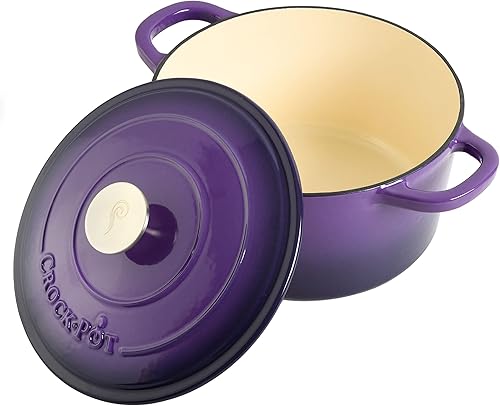Vista 170 de Crock Pot Artisan - Horno holandés redondo de hierro fundido esmaltado de 5 cuartos de galón, color rosa rubor