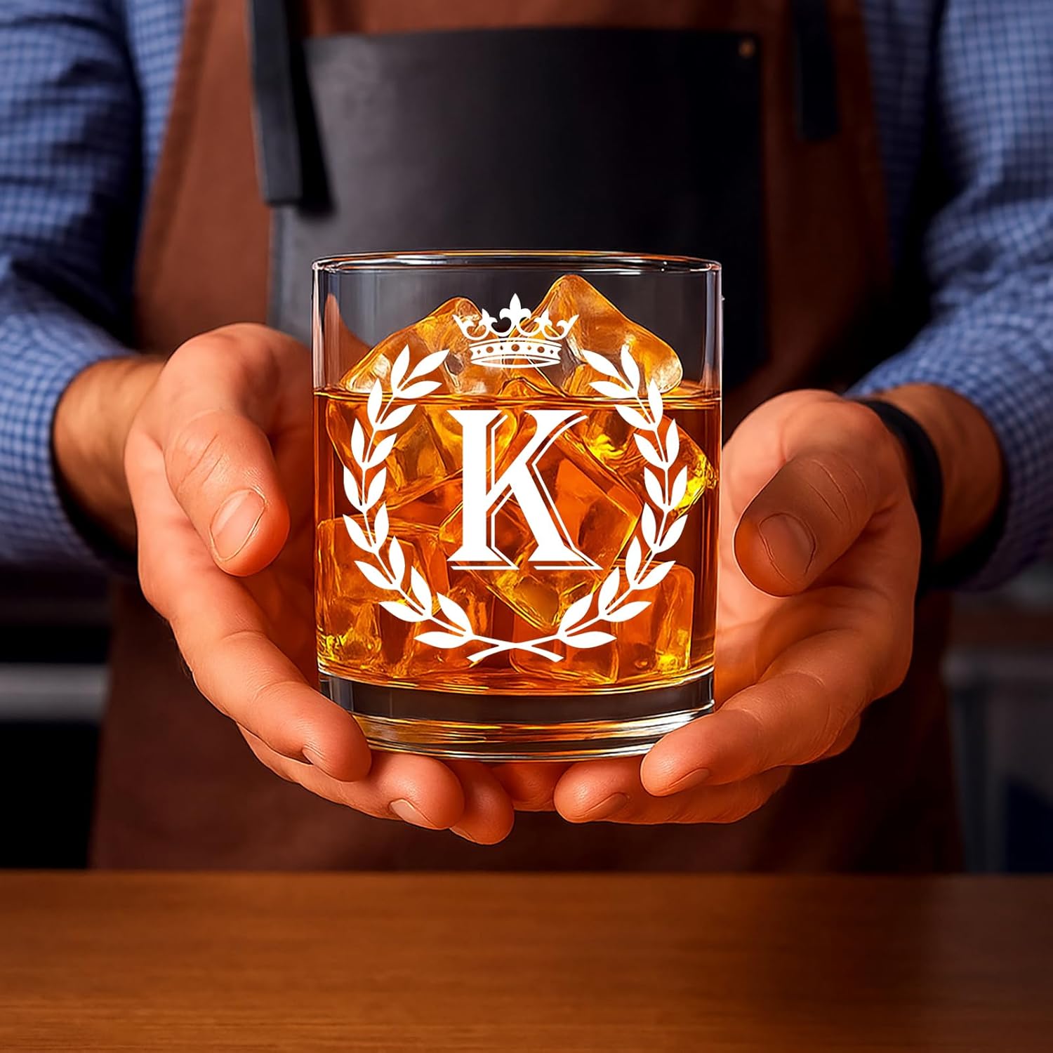 Personalized Whiskey Glasses Gifts for Men, Letter K Initial Whiskey Glass, Christmas Birthday Gifts for Men Husband Brother Dad, 10 OZ Old Fashioned Glass with Gift Box(Letter K) - Image 2