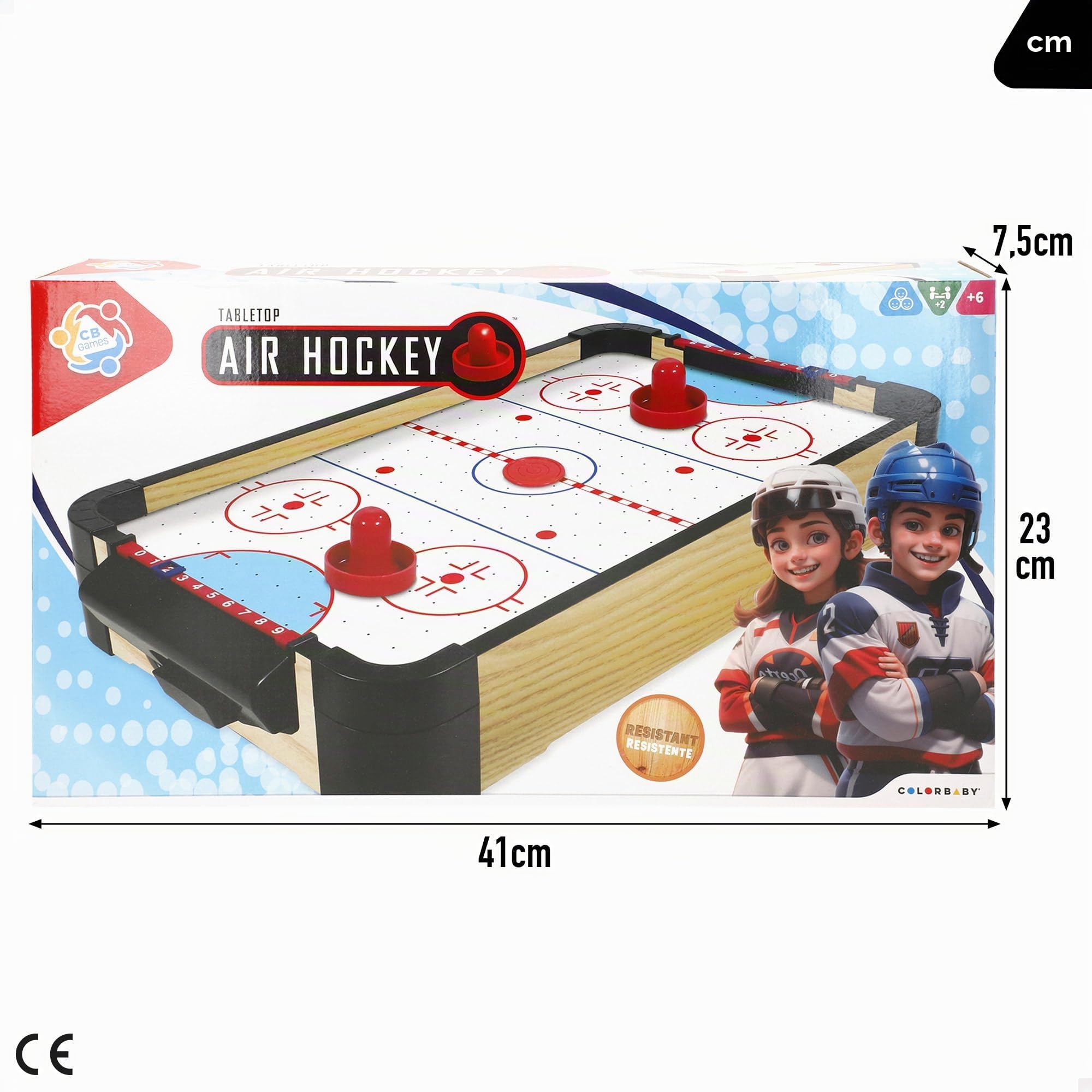 ColorBaby CB Games Air Hockey da tavolo, struttura 40 cm, plastica resistente, 2 pale, 2 dischi, 2 giocatori, giochi da tavolo, giocattoli per bambini, divertimento in famiglia, +6 anni (39528)