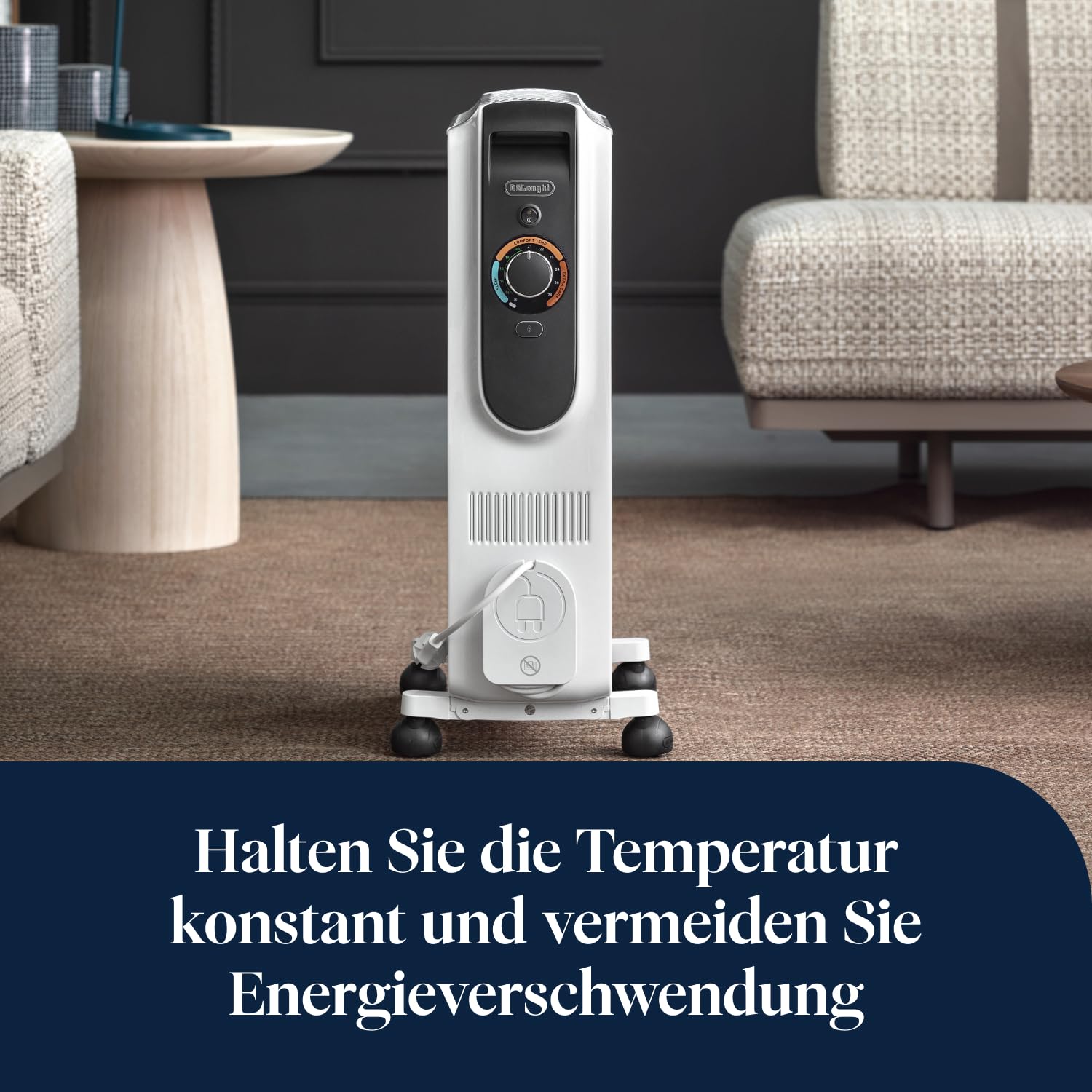 De'Longhi Dragon EasyTronic – Ölheizer für Räume bis 45m³, Elektroheizung mit Sicherheitsthermostat, 6 Rippen, Individuelle Heizung – 12 Temperaturstufen, Tragbar, 1500W, Weiß (TRD50615)