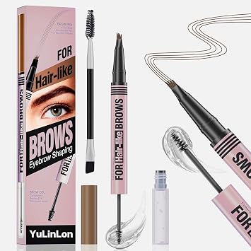 2-in-1 Liquid Brow Pen,4-Tip&Gel,Styles Brows,Liner,Beard,Hairline3# Dark Brown