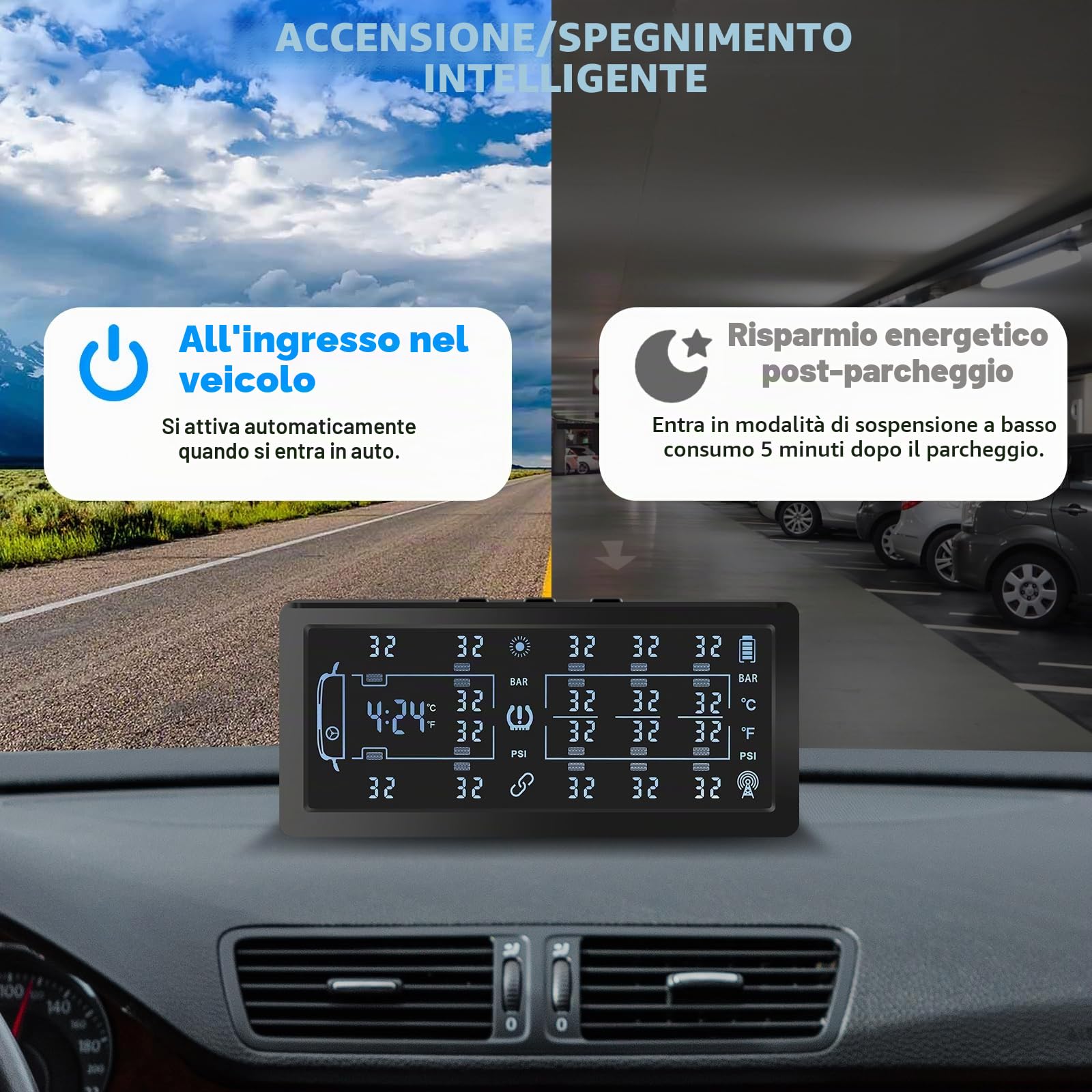 TPMS Sistema Monitoraggio Rilevatore di Controllo per 6/8 Ruote Van/Lkw/Truck Solare Della Pressione Degli Pneumatici con 8 Sensori,Ripetitore,13Bar/188Psi, 6 Tipi di Allarmi