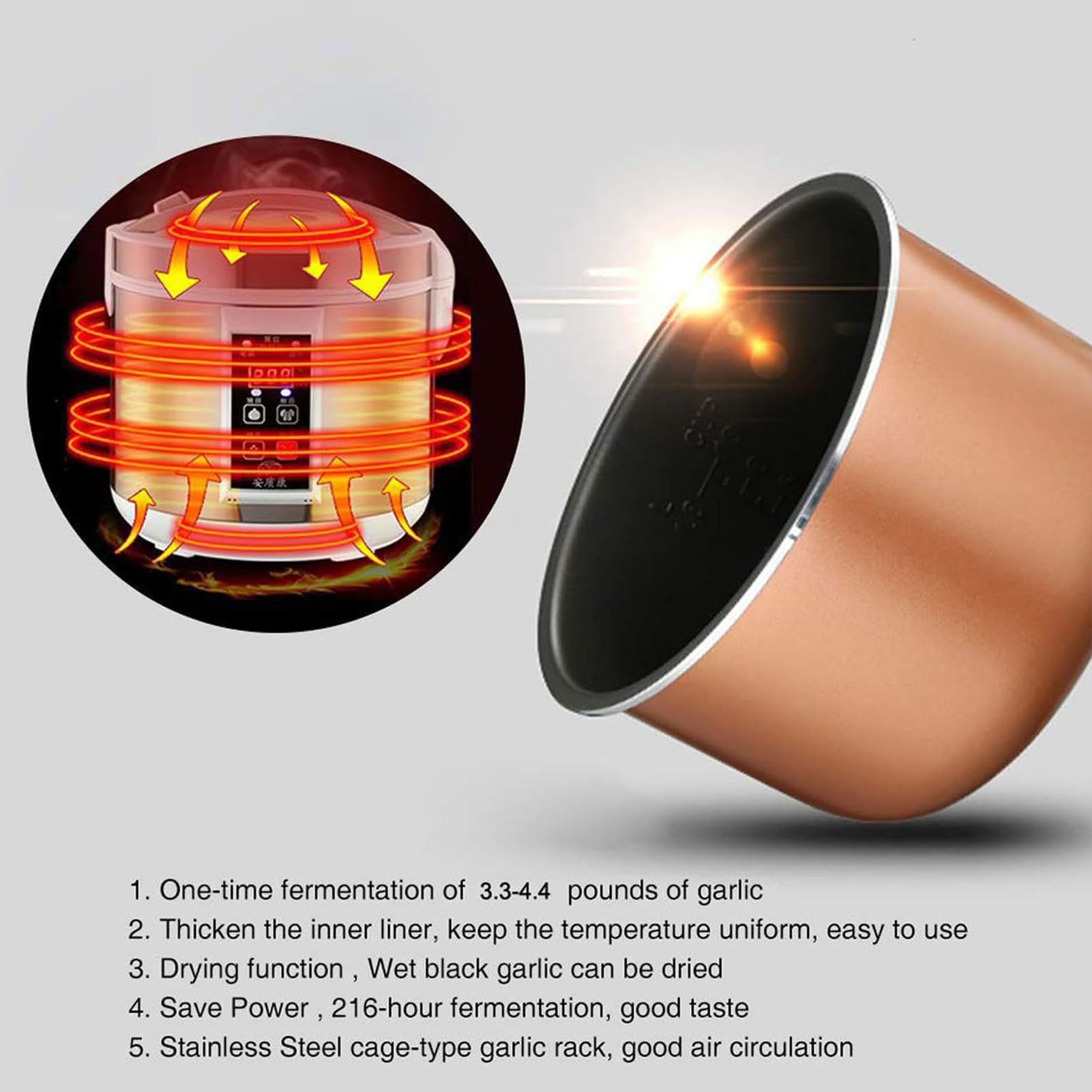Máquina de fermentación automática, olla fermentadora multifuncional de 5 litros con estante de ajo de 2 niveles para yogur, natto, arroz dulce y más