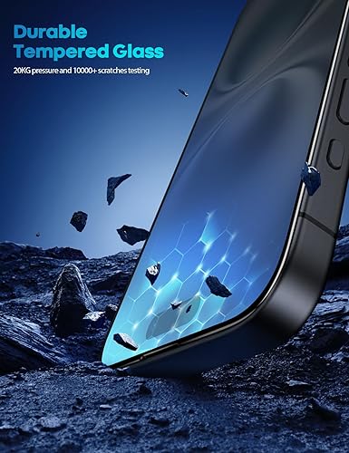 Vista 13 de Lamicall Protector de pantalla para iPhone 14 Pro Max [profesional] [vidrio templado 9H] [inastillable de grado militar] Pantalla transparente HD