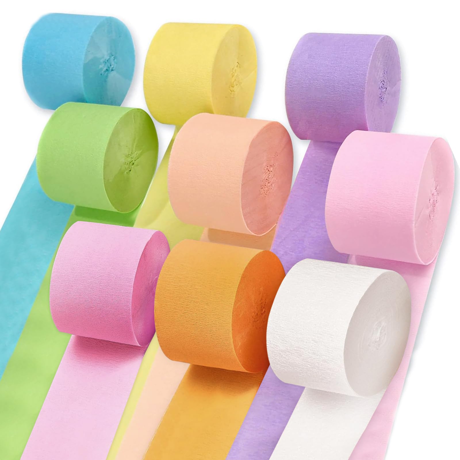 Fudioten Multicolored Crepe Paper Streamers 9 Rolls, 738Ft Colourful Birthday Party Crepe Paper Streamer Backdrop Ribbon For Birthday Party Decorations