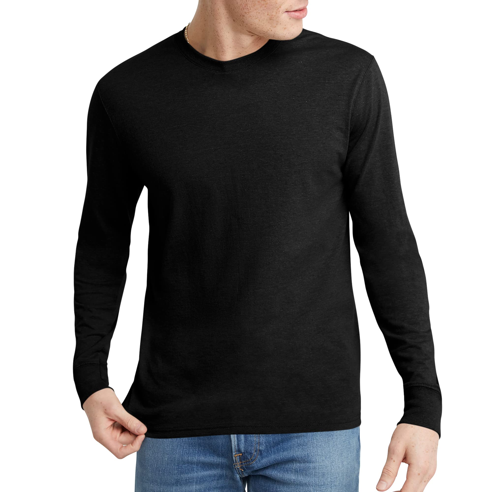 Hanes Herren Langarm T-Shirt Schwarz, Tri-Blend…