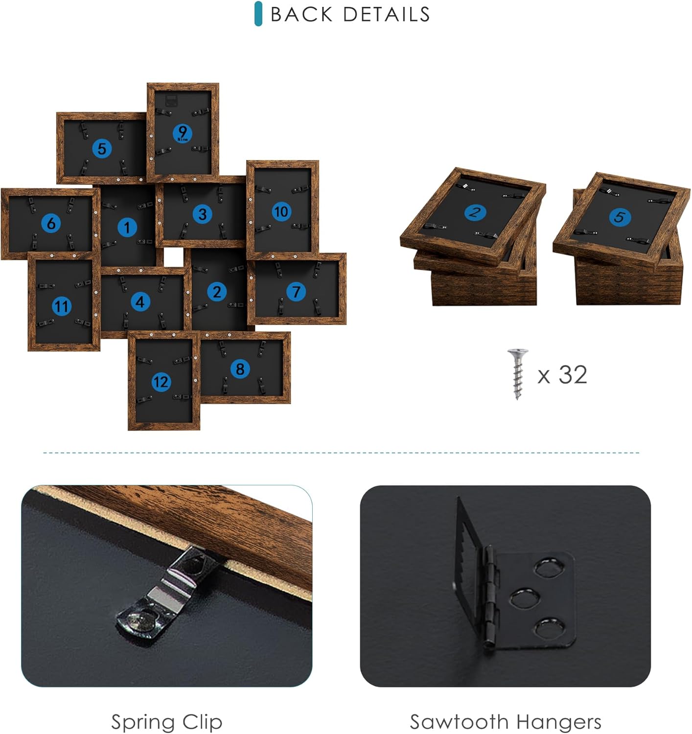 4x6 Collage Picture Frames, 12-Pack Solid Wood Photo Frame, Picture Frames Collage Wall Decor, Set with Glass Front, Assembly Required, Brown - Image 4