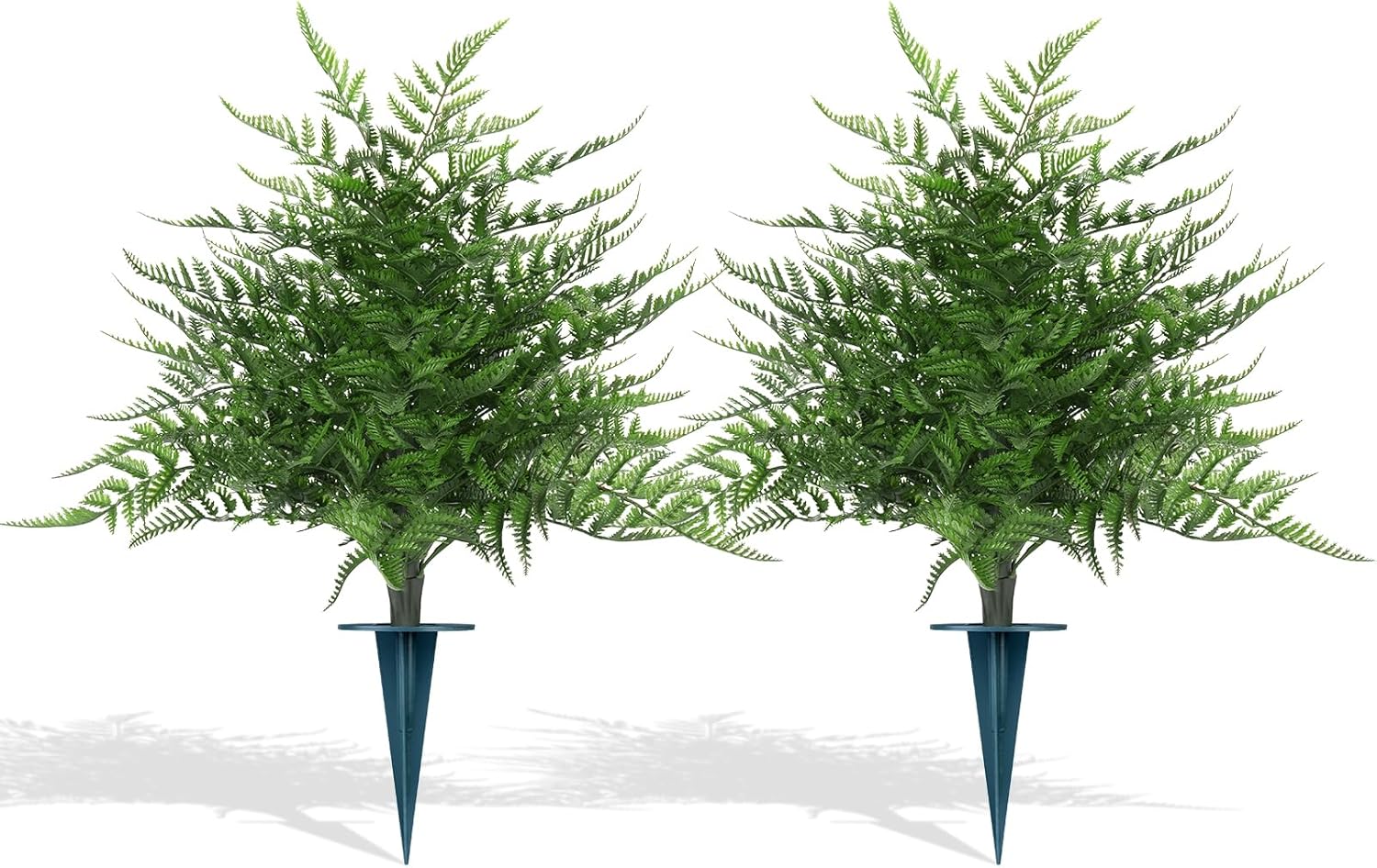 Artificial Fern Topiary Ball with Ground Spike, Set of 2 Realistic Boston Fern Plants Shrub, Fake UV Resistant Evergreen Bushes Tree for Porch Garden Indoor Outdoor Decor