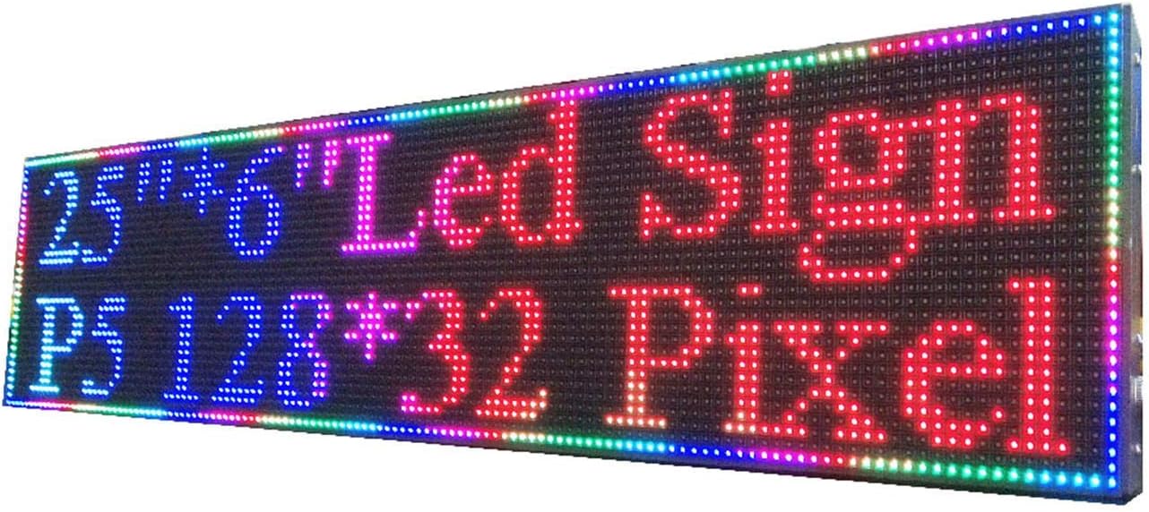 P5 Full Color Indoor LED Sign 25"x 6.5" Programmable Scrolling Display Message Board