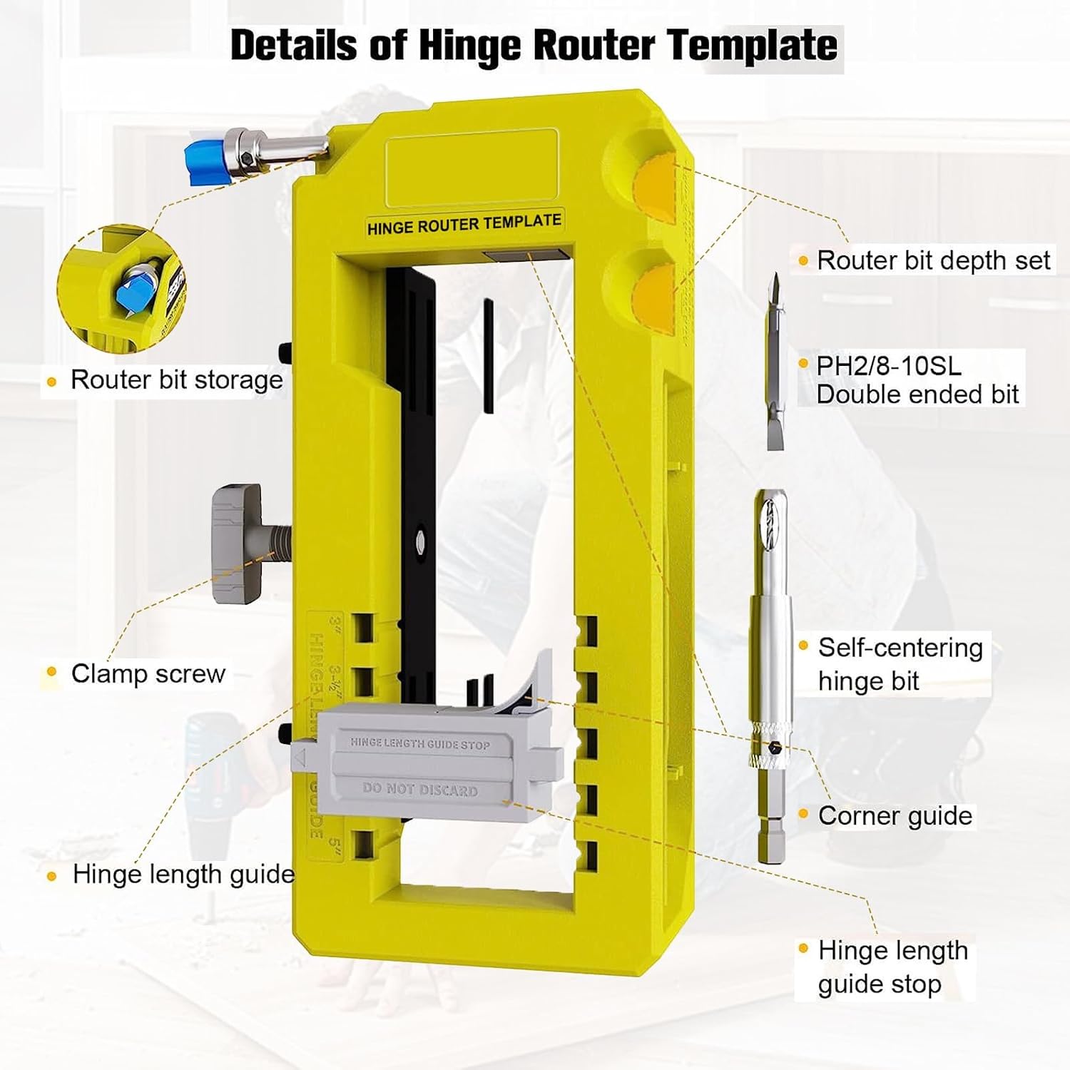 Door Hinge Jig Kit，Router Template Adjustable Hinge Template Kit for Router Door Hinge from 3" to 5" Length and Radius 1/4" or Radius 5/8 Types of Sqaure Stocking Stuffers for Men