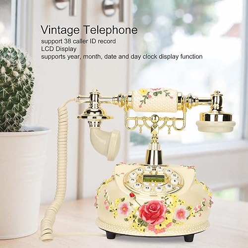 Miniatura 2 de Hilitand Teléfono retro vintage, esfera rotativa, teléfono antiguo para el hogar, flores, teléfono con cable antiguo con cable FSK DTMF función de