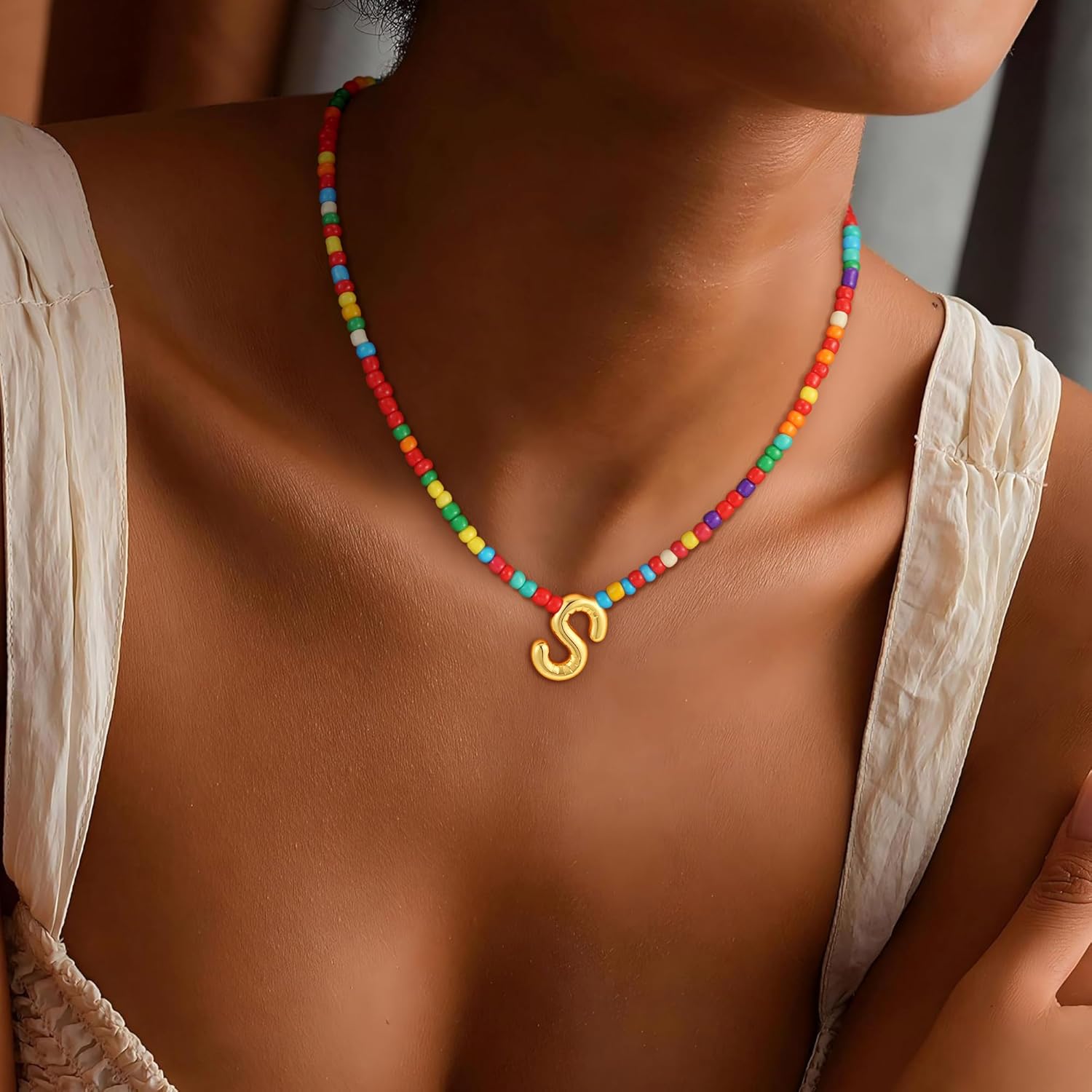 Colorful Initial Necklaces for Girls Women Kids - Teen Girls Gifts Trendy Beaded Bubble Initial Letter Necklace Dainty Gifts Choker Necklace for Girl Jewelry - Image 3