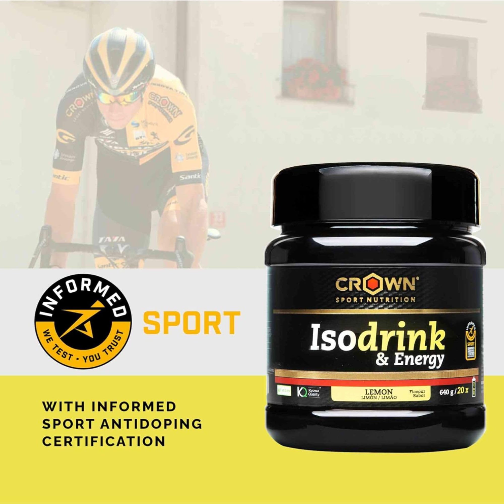 Crown Sport Nutrition Isodrink & Energy | Bebida Isotónica en Polvo con Electrolitos | Sales Minerales, BCAA y Carbohidratos | Sabor Limón | Bote 640 g | Informed Sport