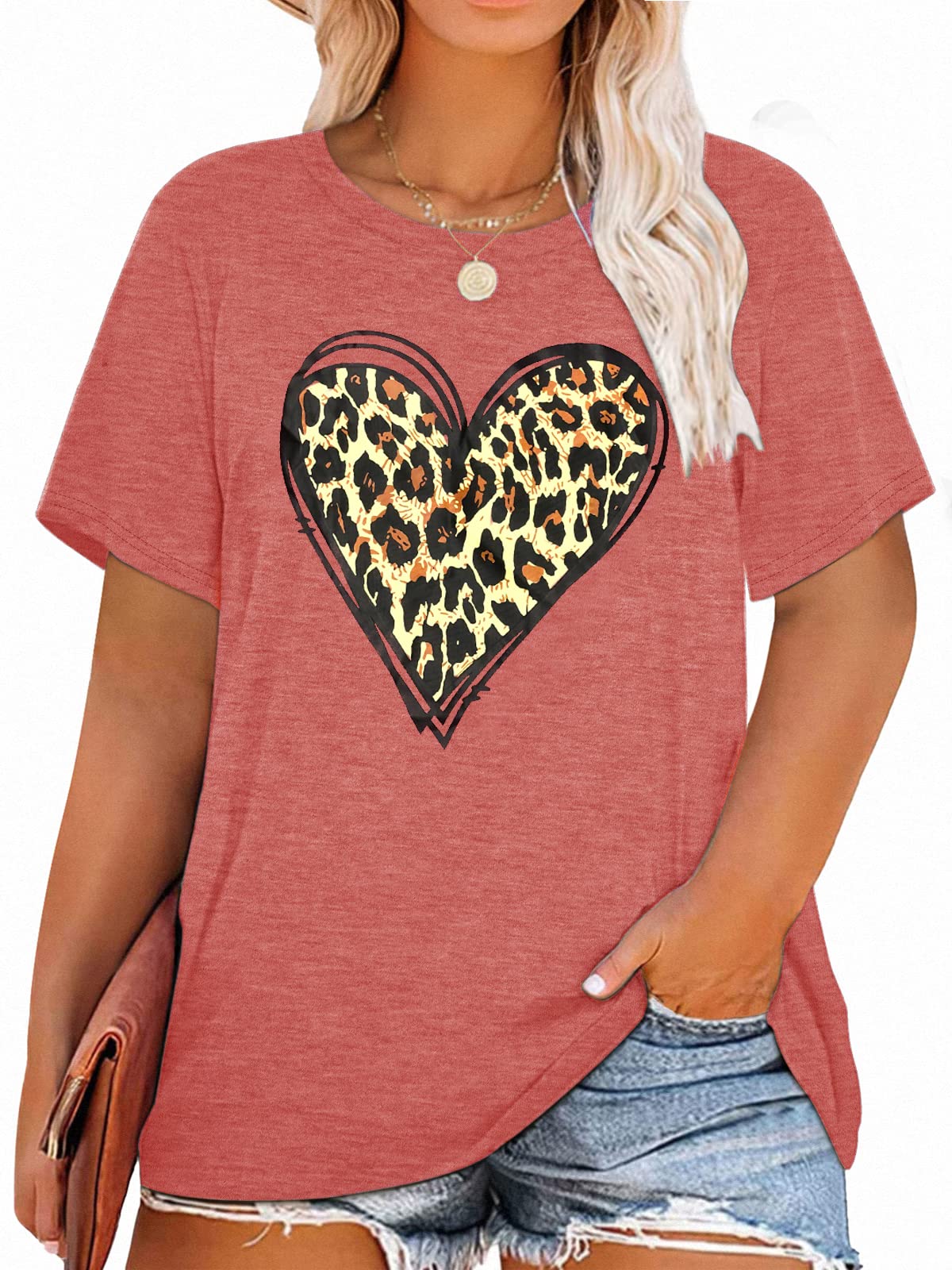 HDLTE Women's Plus Size Valentine Shirts Graphic Love Heart Tops Cute Casual Short Sleeve Tee Shirt
