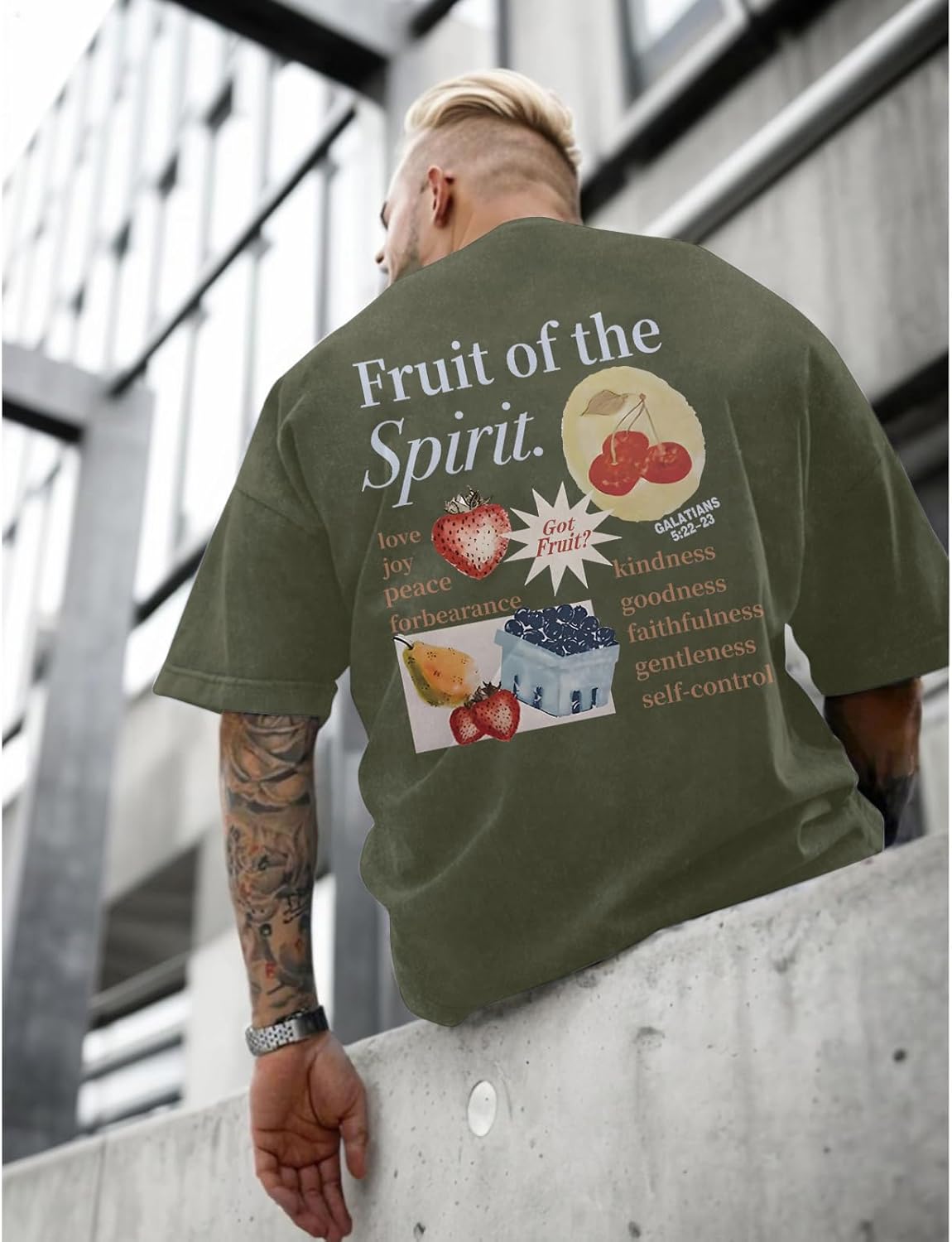 Christian Fruit of The Spirit Shirt for Men Jesus Religious Shirts Oversized Graphic Tees Acid Wash God T-Shirt Tops - Image 4
