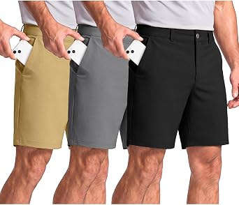 Photect 3 Pack Men's Golf Shorts 7/9 Inch Lightweight Stretch Casual Dress Shorts Flat Front Classic Fit with 5 Pockets