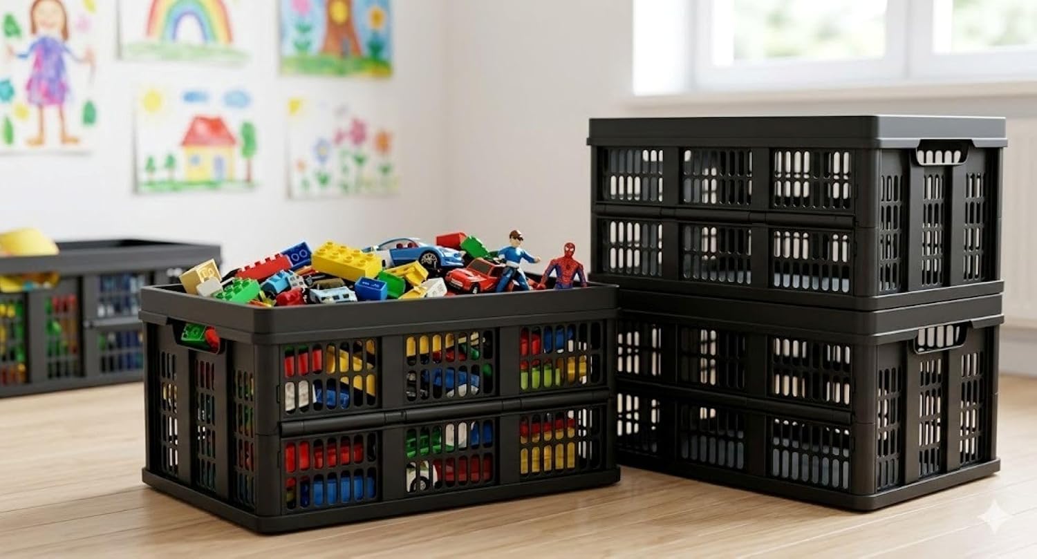 Caixa plástica dobrável para organização de materiais