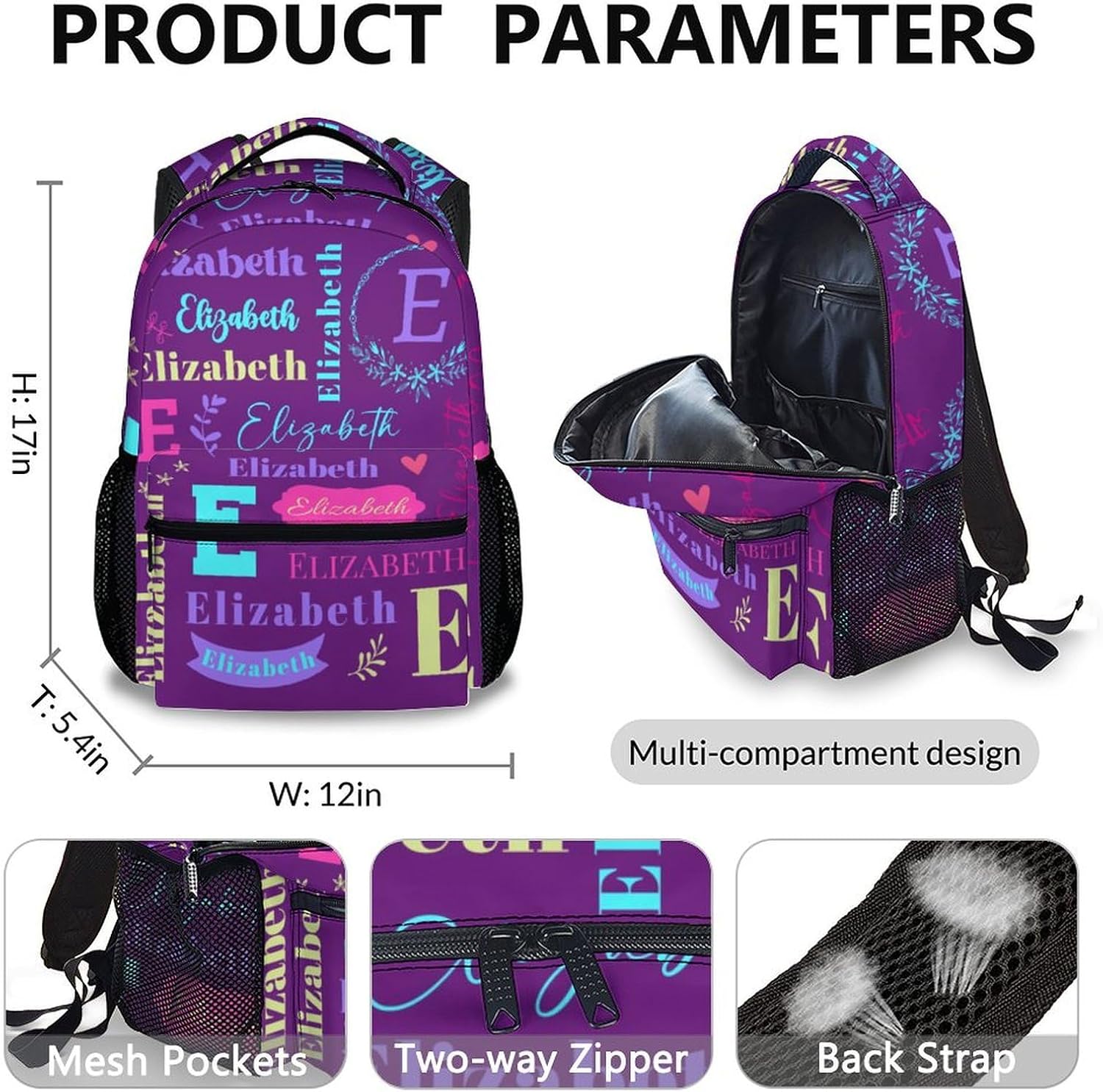 Custom Name School Backpack for Kids Girls, 3Pcs Backpacks with Lunch Box and Pencil Case for Travel Camping, School Bookbag Matching Combo for Kindergarten Preschool Primary