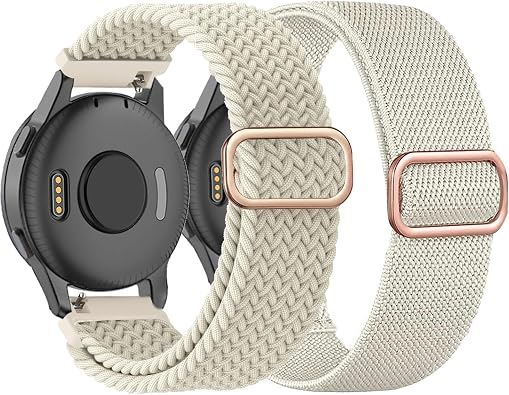 2 Pack Braided Stretchy Nylon Watch Bands Compatible with Garmin Vivoactive 6/Vivoactive 5/3 / Venu Sq 2, 20mm Elastic Fabric Straps for Garmin Forerunner 165/55/245 Women Men